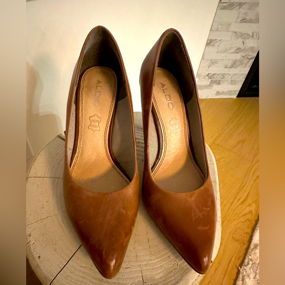 Aldo, brown leather heels, 3.5 inches